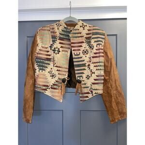 Native Components Leather Woven Bolero Jacket Southwestern Tapestry Womens M